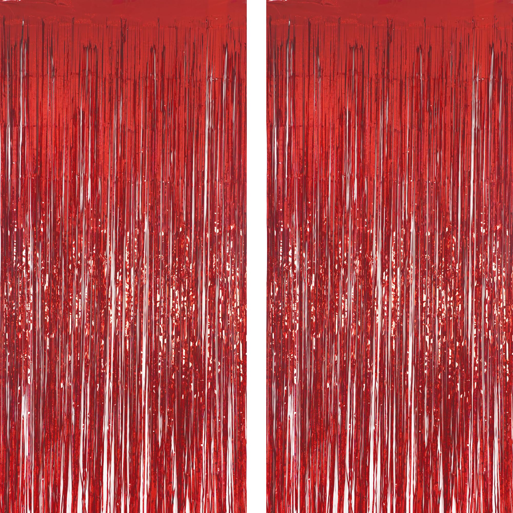 Red Tinsel Metallic Foil Fringe Curtain Backdrop, Malanku 2Pack 3.2ft x 8.2ft Tinsel Doorway Wall Decorations for Birthday Graduation Bachelorette Baby Shower Party