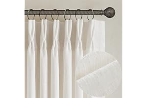 TWODRAPES Natural Pinch Pleated Linen Curtains 84 Inch Length 2 Panels for Living Room Bedroom Textured Cream Ivory Birch Semi Sheer Boho Neutral Back Tab Pinch Pleat Hooks Rings Window Curtain 84 Inches Long