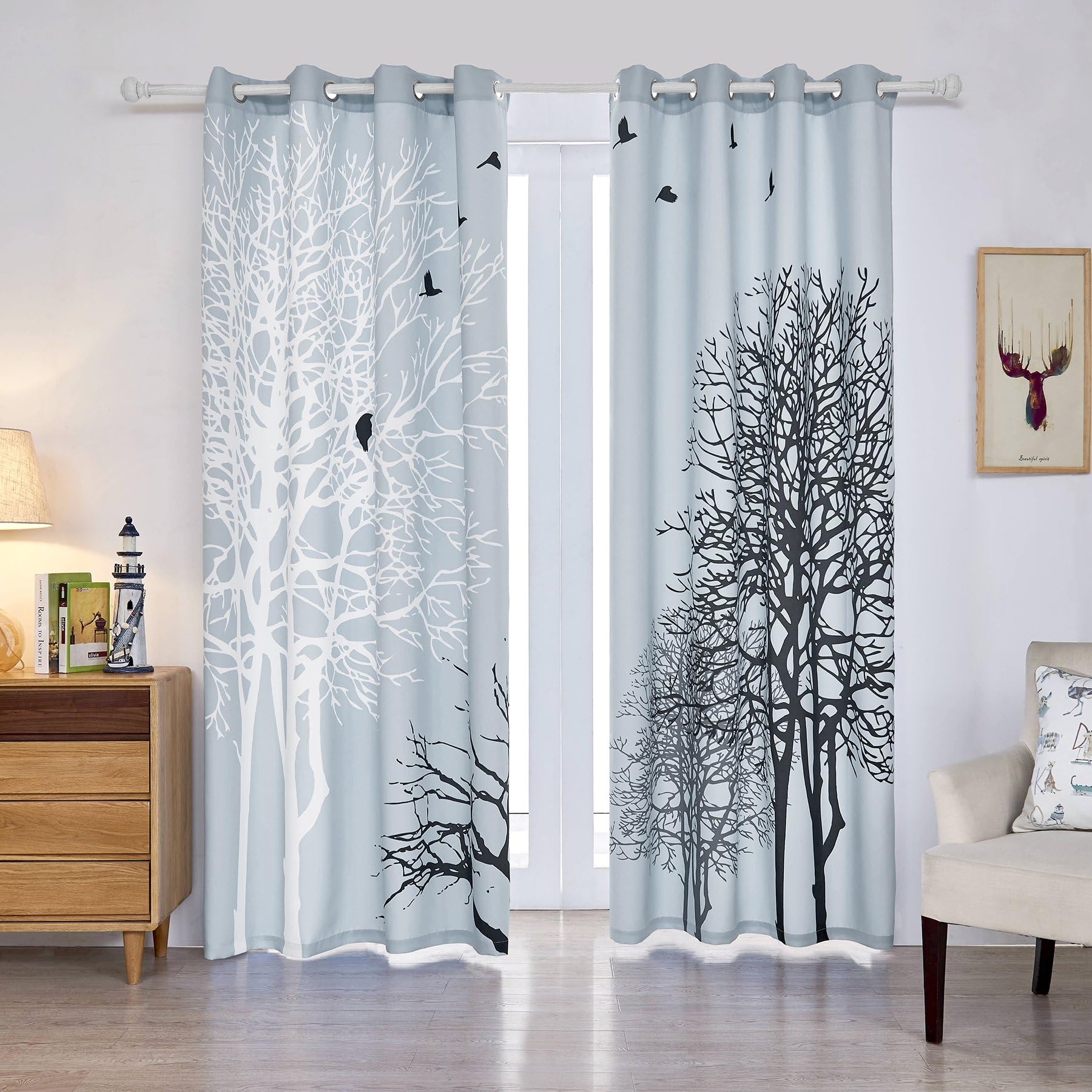 Fassbel 2 Panel Set Digital Printed Blackout Window Curtains Thermal Insulated for Bedroom Living Room Dining Room Kids Youth Room Window Drapes (W54× L84, Dead Branches)