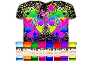 individuall Craft Textile & Fabric UV Paint - Set of 8 Fabric Neon Black Light Paints - Fluorescent Clothing Colors – Vibrant Glowing Paints - 8 x 20 ml / 0.7 fl oz