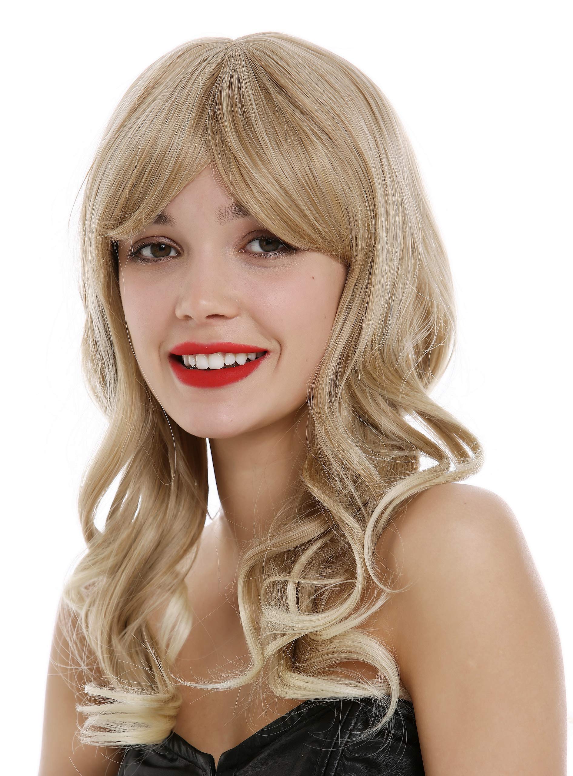 WIG ME UP - MOR-24BT613 Lady wig long wavy to slightly curled blond streaked with platinum highlights tips