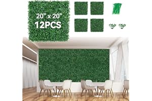 Aivermeil 12 PCS 20"x20" Grass Wall Privacy Screen Greenery Backdrop Panels with Zip Ties,Artificial Boxwood Grass Panels Hedge Wall for Garden Yard Fence Covering Greenery Wall Background Decor
