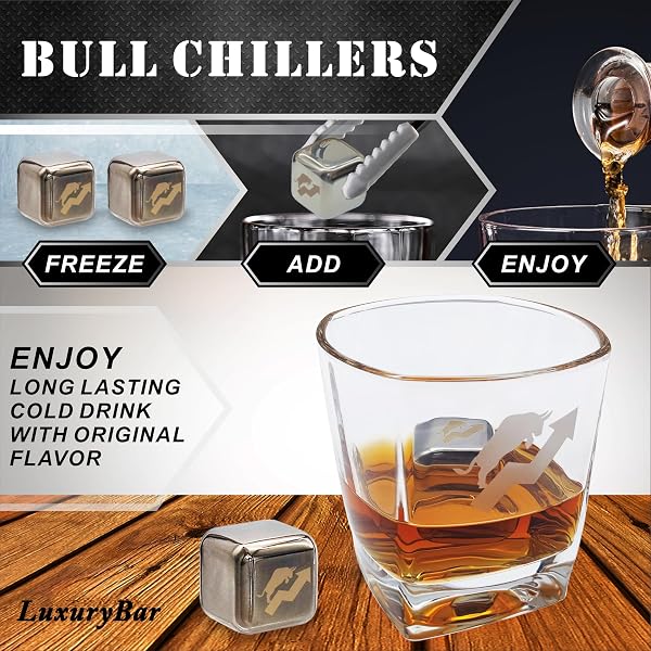STOCK-SKYROCKET WHISKEY DECANTER SET WITH BULL&BEAR TRAY 2 BULL CHILLER 2 8.5OZ GLASSES,28OZ WHISKEY DECANTER SETS FOR MEN,LIQUOR DISPENSER TEQUILA BOURBON GIFTS FOR MEN DAD HIM HUSBAND
