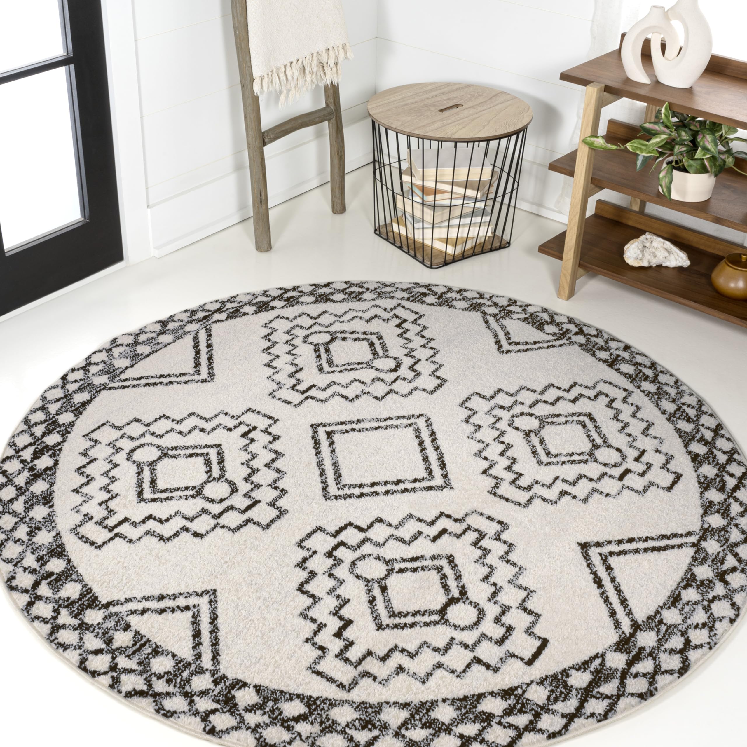 JONATHAN Y Amir Moroccan Beni Souk Cream/Black 8' Round Indoor Area Rug, Bohemian, Scandinavian, Easy-Cleaning for Living Room, Bedroom, Kitchen, Pet Friendly, Non-Shedding (MOH200A-8R) Image JONATHAN Y Amir Moroccan Beni Souk Cream/Black 8' Round Indoor Area Rug, Bohemian, Scandinavian, Easy-Cleaning for Living Room, Bedroom, Kitchen, Pet Friendly, Non-Shedding (MOH200A-8R) Image