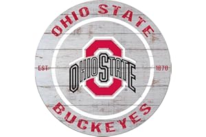 KH Sports Fan Ohio State Buckeyes Weathered Circle Sign, 20x20 Inches, Buckeyes Decor for Dorm Room, Bedroom, Fan Cave, Living Room; Display Your Team Spirit with This Unique Ohio State Buckeyes Wall Art