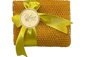 Nature by EJN - Net Bath Sponge, Customized N1 Weave, Long, Skin Exfoliation, African, Ghana, Porous, Stretches Horizontally to Approximately 49" (Yellow) - Not for Sale in Canada.