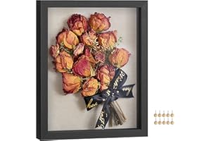 SONGMICS 11x14 Shadow Box Frame, Deep Box Frame with Top Slot and Push Pins, Picture Display Case, Linen Fabric Backing for D