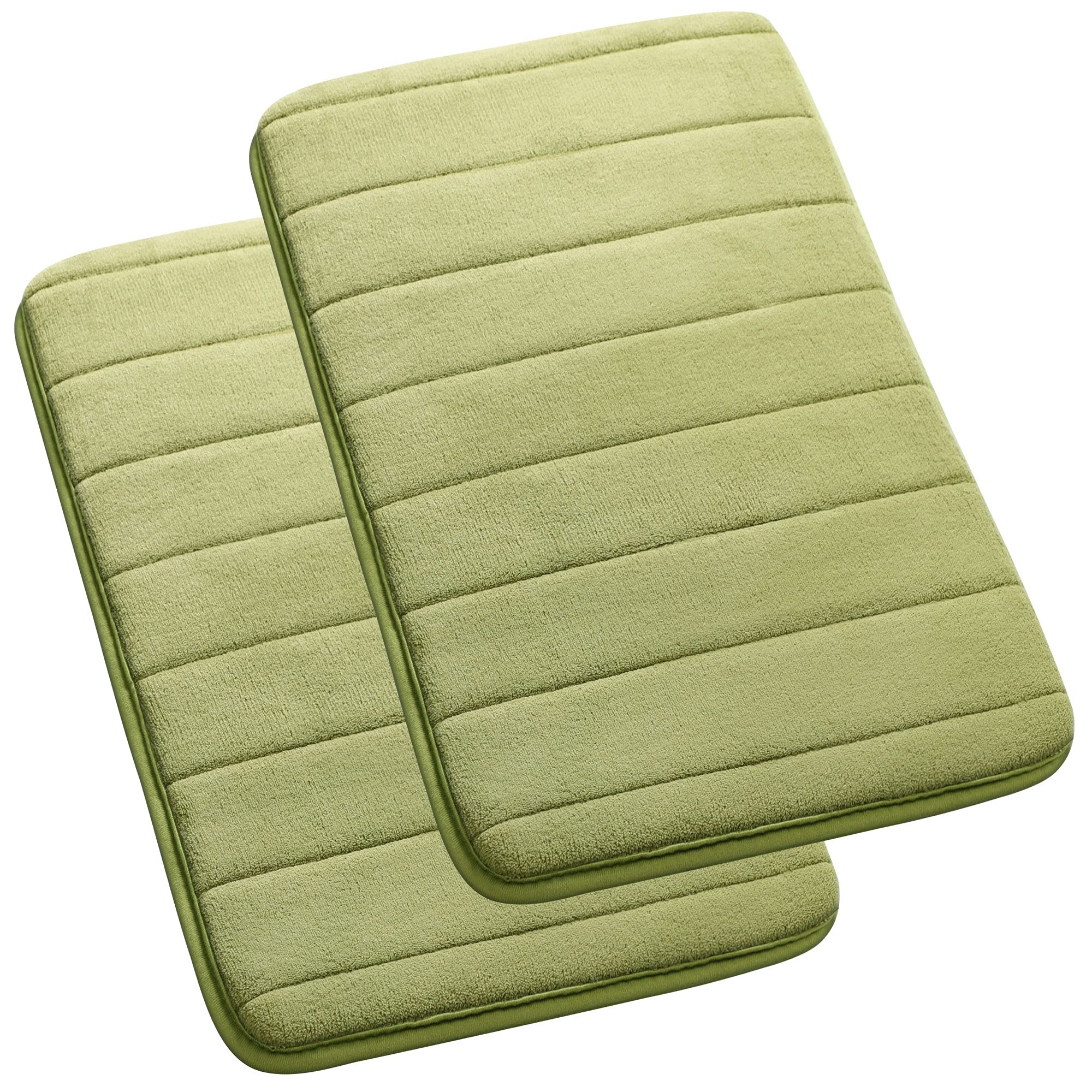 PiccoCasa Memory Foam Bath Mat 2Pcs 17 x 24 Inches Non Skid Velvet Absorb Water Bath Rug for Bathroom Kitchen Soft Carpet Yellow Green