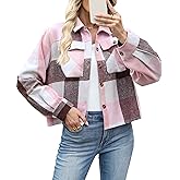 ZAAYOGARDEN Womens Cropped Flannel Shacket Plaid Button Down Shirt Long Sleeve Coat Tops Fall Clothes Fashion Outfits