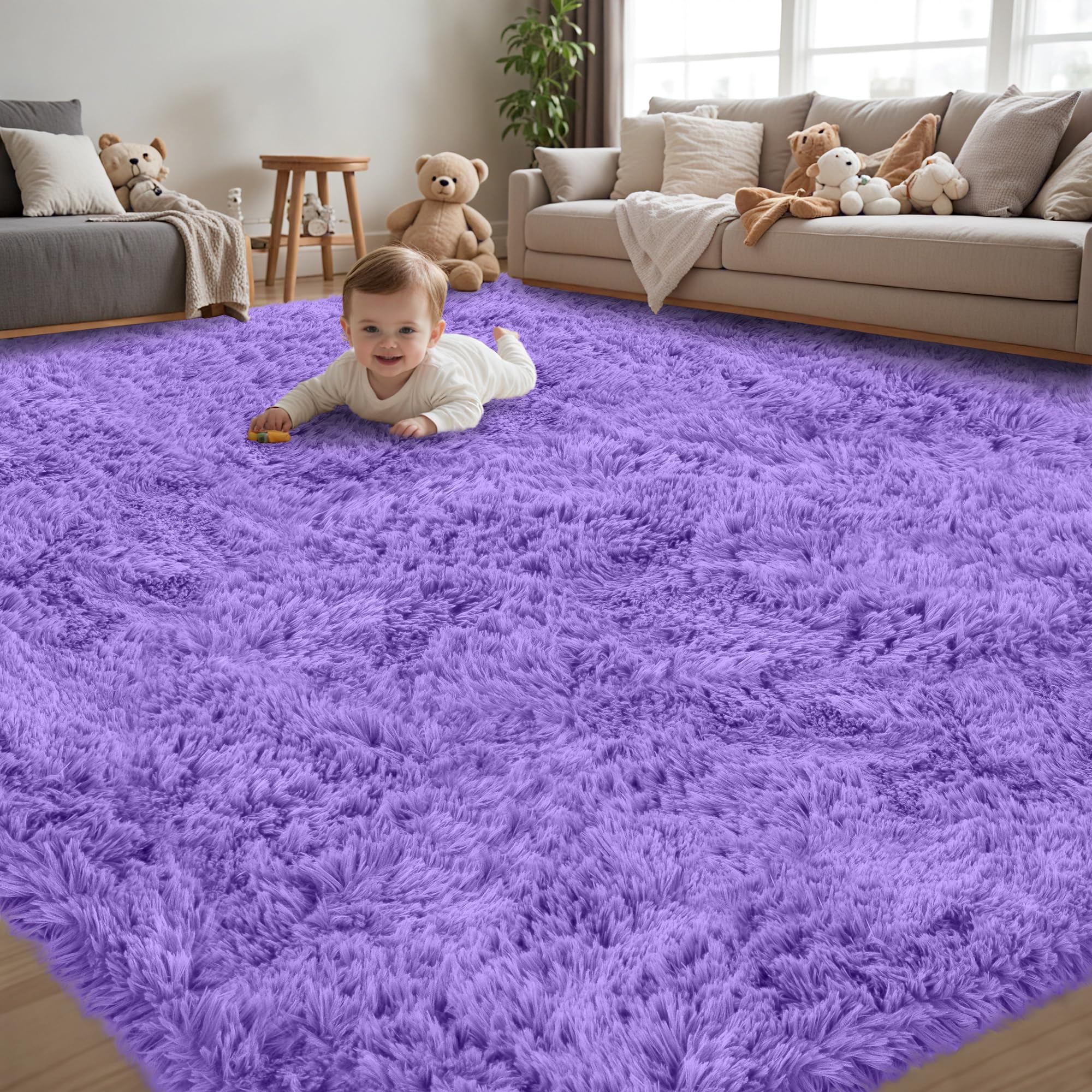 8x10 Area Rug for Living Room:Ultra Soft Fluffy Shag Purple Rugs,Large Fuzzy Plush Indoor Non Slip Carpet Washable Rug for Bedroom Kids Nursery Office Dorm Modern Decor(Purple 8'x10')