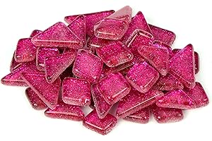 Milltown Merchants™ Hot Pink Glitter Mosaic Tile Pieces - Bulk Sparkle Mosaic Tiles - 1 Pound (16 oz) Shimmer Tile Assortment for Backsplash, Murals, Stepping Stones, and Mosaics