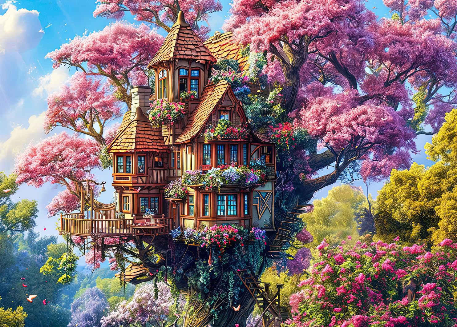 Photo 1 of Jigsaw Puzzles for Adults 1000 Piece Puzzle for Adults 1000 Pieces Puzzle 1000 Pieces-Whimsical Tree House and Flowers