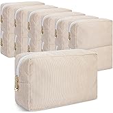 Amylove 12 Pcs Corduroy Makeup Bag Large Capacity Preppy Cosmetic Bag Bulk DIY Daily Use Plain Portable Makeup Pouch Travel Purse Organizer Storage for Women Xmas Gift(Beige Pink)