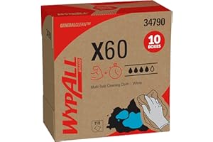 WypAll GeneralClean X60 Cloths Multi-Task Cleaning Wipes (34790), Pop-Up Box, Strong and Absorbent Towels, White (10 Boxes of