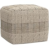 SIMPLIHOME Elmer Contemporary Square Woven Pouf in Natural/Grey Jute, Cotton for the Living Room, Bedroom and Kids Room