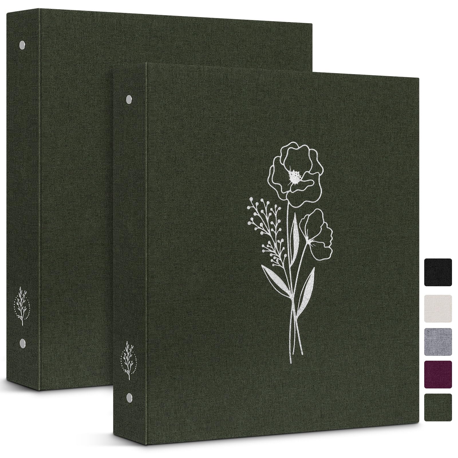 Lanpn Aesthetic Letter Size A4 3 Ring Binder 2 Packs, Linen Cover 1 inch Round Rings Can Holds 8.5" x 11" Paper for Home Office School Journaling Collections (Green)