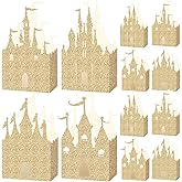 Geiserailie 20 Pieces Castle Box Princess Candy Box Glitter Castle Favor Treat Gift Princess Party Decorations Baby Shower Wedding Supplies(Gold)