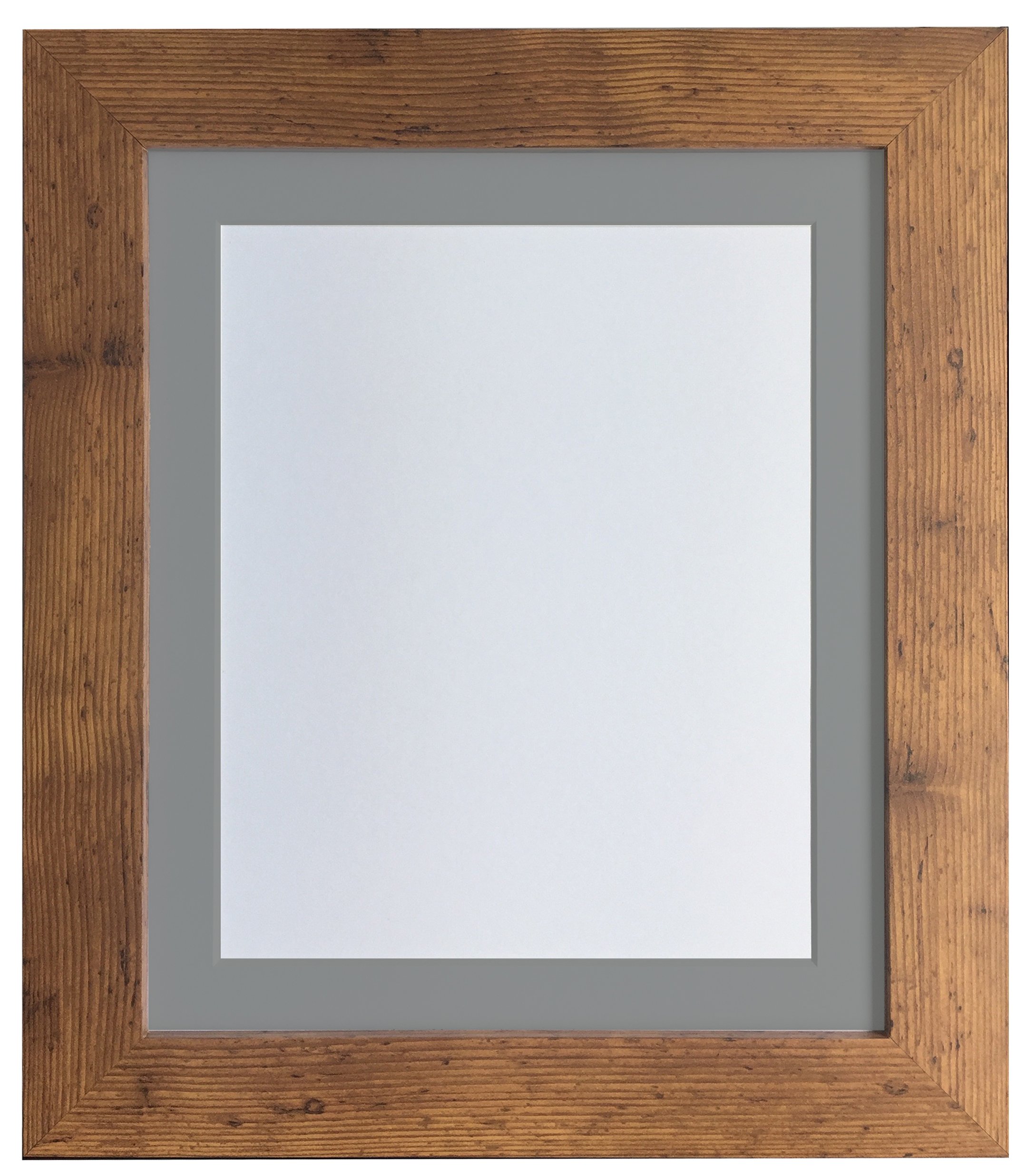 FRAMES BY POST London Picture Photo Frame, Vintage Wood with Dark Grey Mount, 50 x 40 Image Size 40 x 30 cm