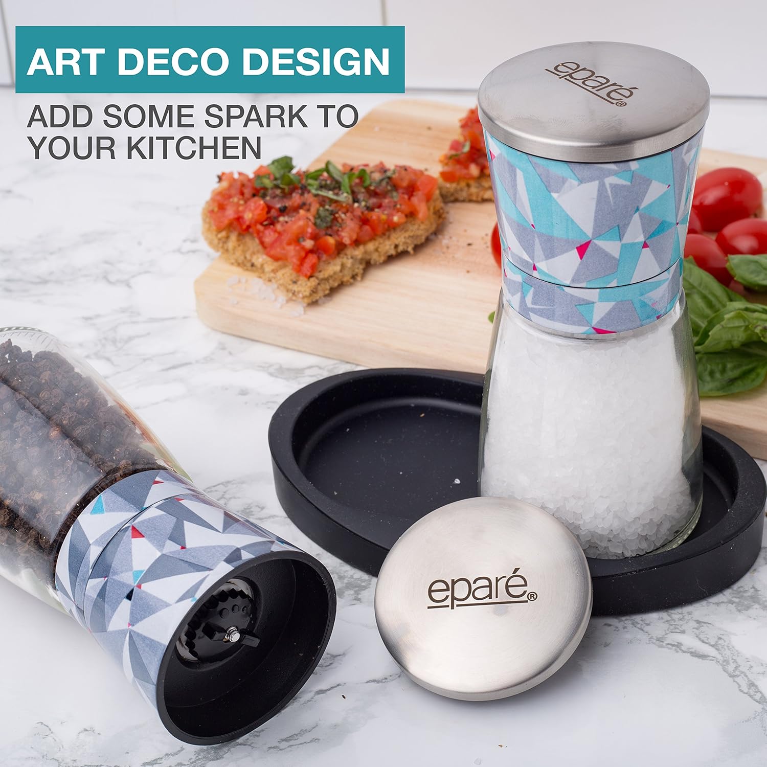 Eparé Salt and Pepper Mill Set Adjustable Ceramic Grinder for Pink