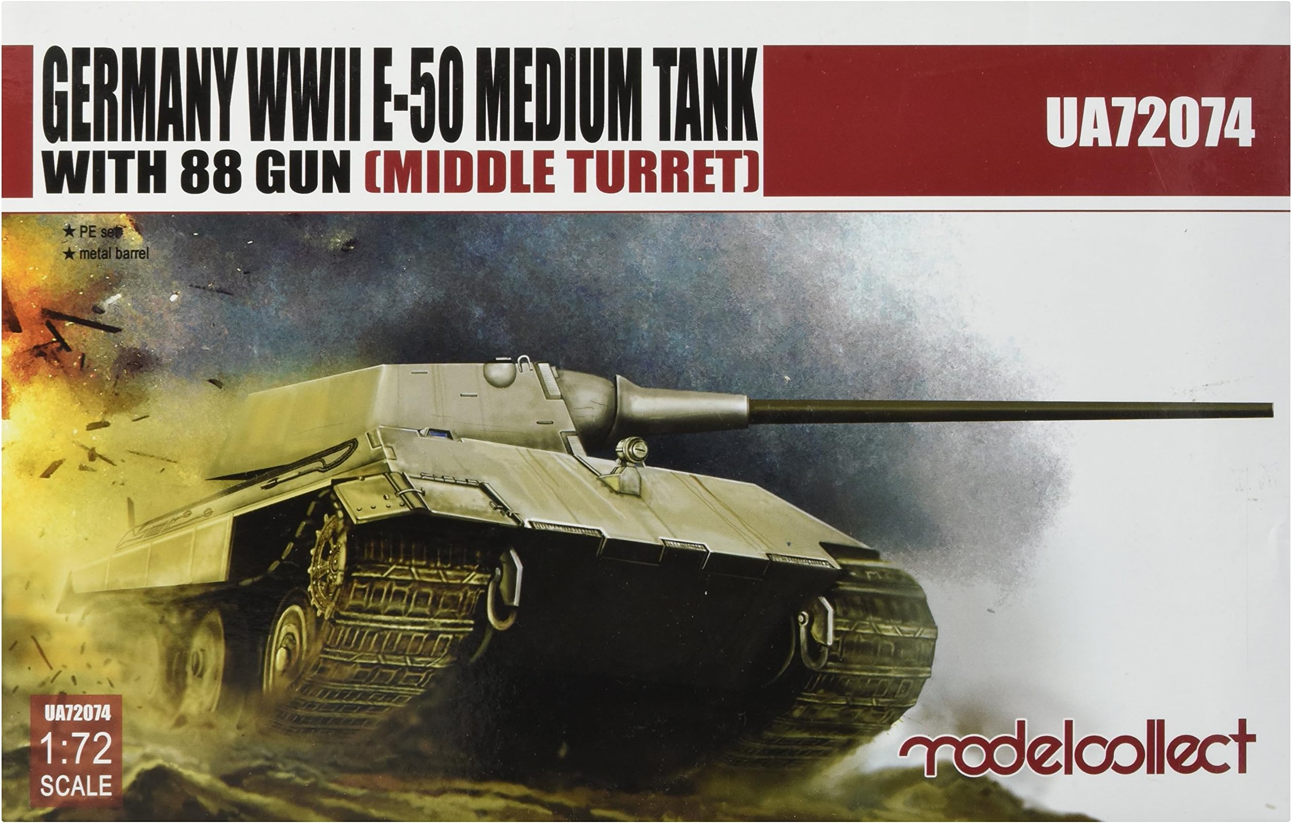 Modelcollect UA72074 Model Building kit, Germany WWII E-50 Medium Tank with 88 Gun Middle Turret