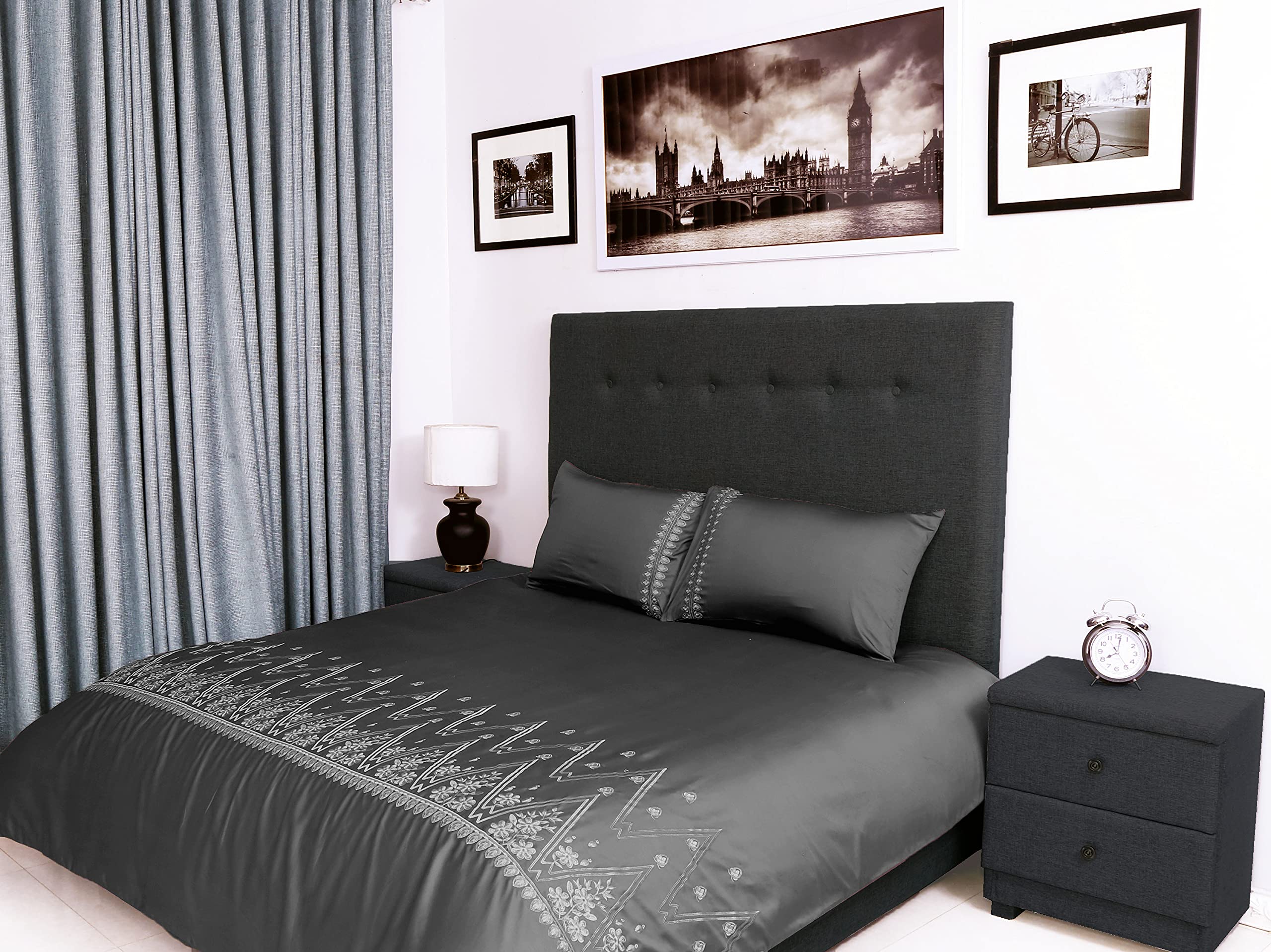 Bed Thread Double Duvet Covers Set – 100% Egyptian Cotton Duvet Set - 400 Thread Count Bedding Quilt Cover Set with Pillow cases, Embroidered Majestic Viscose