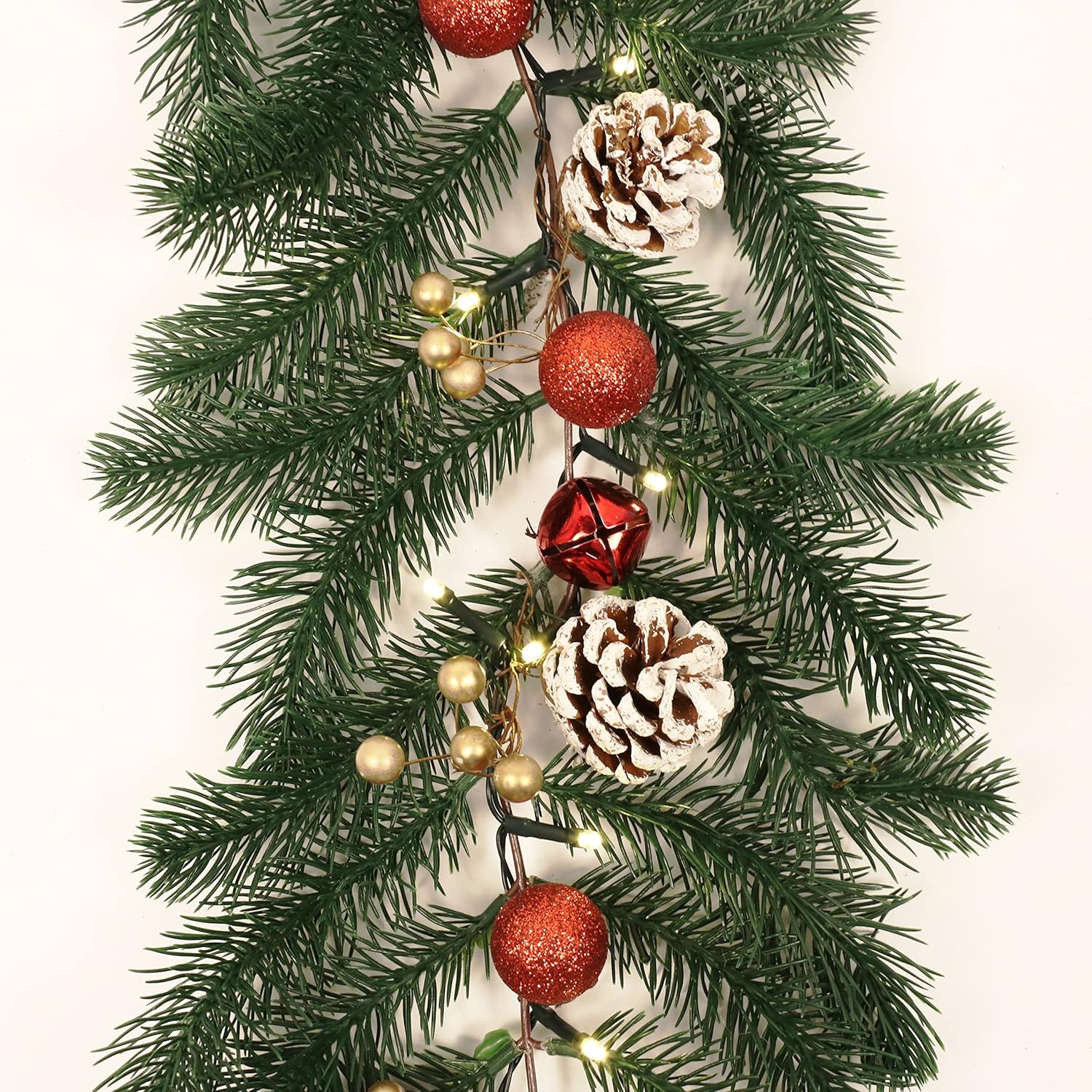 Wreaths, Garlands & Swags - Aesto 6FT Christmas Garland with Lights, 8 Lighting Modes, Xmas Garland with Lights for Outdoor/Indoor