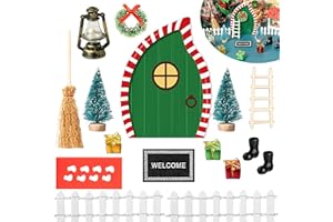 Haooryx Christmas Elf Garden Miniatures - 16Pcs Christmas Elf Magic Fairy Doors Decoration Kit Wooden Miniature Fairy Doors Wall Fairies Christmas Winter Xmas New Year Decor(Bevel Angle Doorframe)