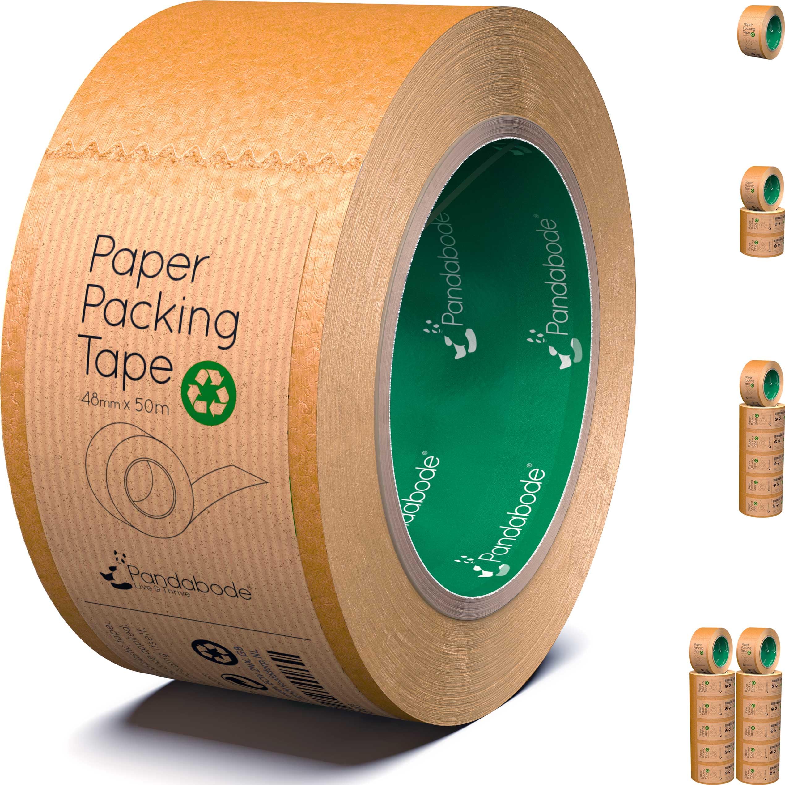 Pandabode Kraft Paper Packing Tape 48mm x 50m | Brown Paper Tape for Strong Parcel Packaging | 1/3/6/12 Pack | Recyclable & Eco Friendly (1)