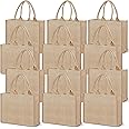 12 Pack Burlap Tote Bag, Reusable Jute Bags with Handles, Large Shopping Canvas Burlap Gift Bags Bulk Kitchen Reusable Grocer