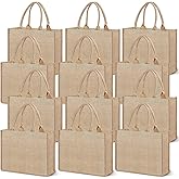 12 Pack Burlap Tote Bag, Reusable Jute Bags with Handles, Large Shopping Canvas Burlap Gift Bags Bulk Kitchen Reusable Grocer