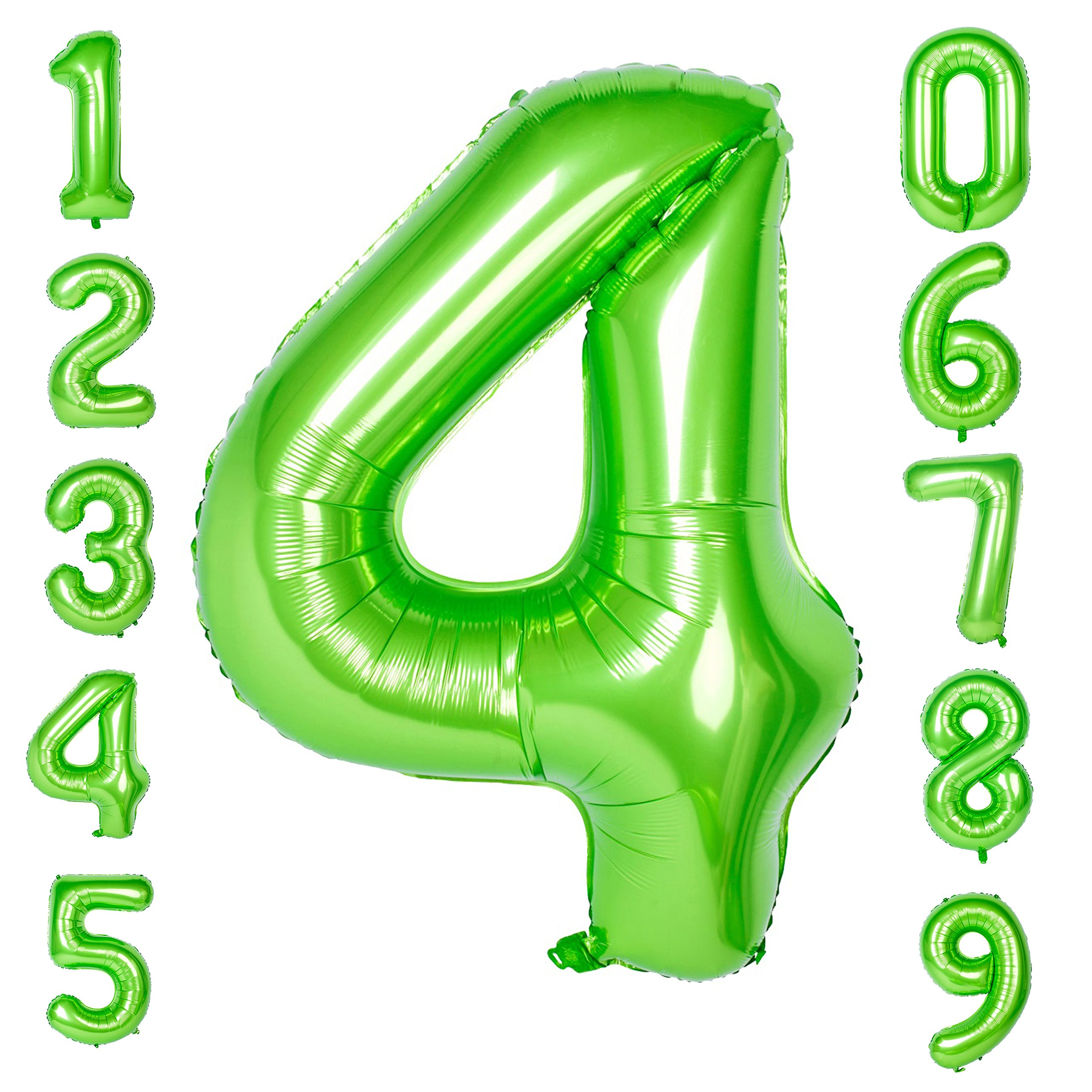 Green 4 Balloons 40 Inch Green Large Numbers 0-9 Birthday Party Decorations Helium Foil Mylar Big Number Balloon Digital (Number Balloon 4)
