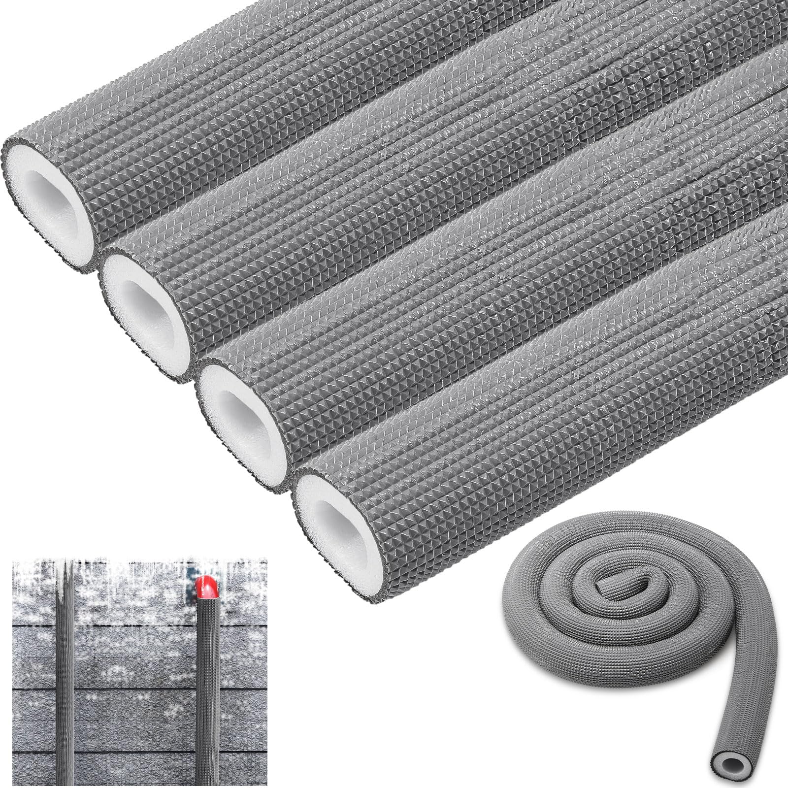Photo 1 of Pangda 4 Pcs 6 ft Pipe Insulation Foam Tube Heat Preservation Insulated Foam Anti Slip Tubing Cover Wrap for Water and Air Conditioning Copper Winter(0.35 x 0.39 x 72 Inch,Gray)