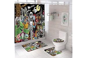 DDS-DUDES 4Pcs Nightmare Before Christmas Zombie Bride Jack Shower Curtain Sets Kids Bathroom Halloween Decor with 12 Curtain Hooks for Bathroom, Waterproof 71 x 71 inch (D17)