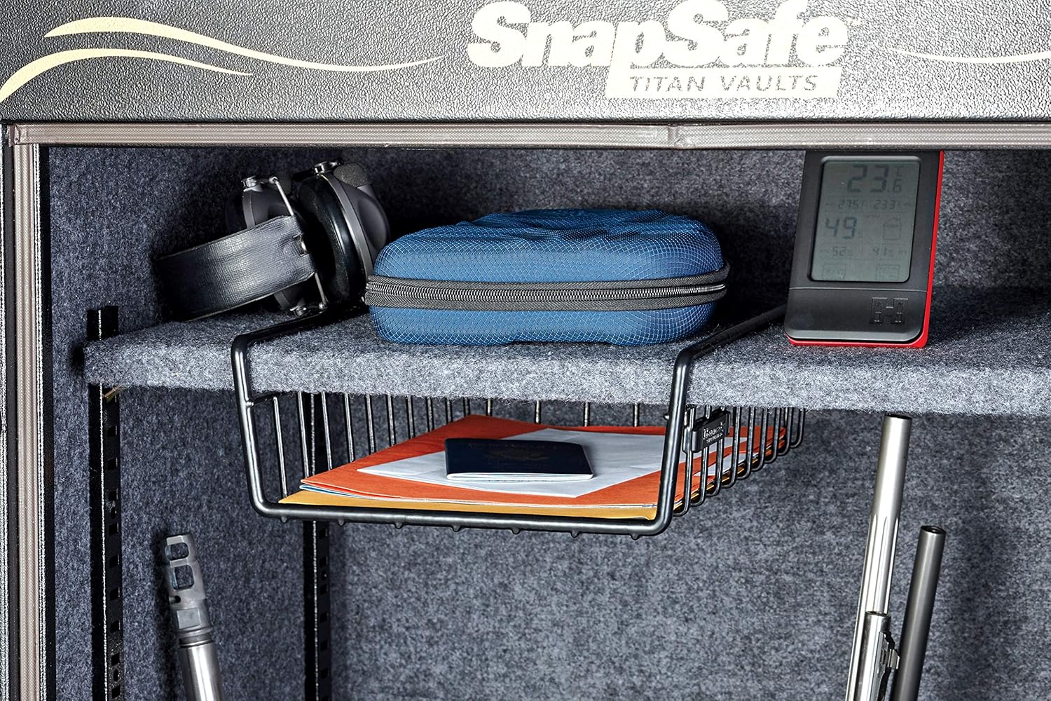 Hornady Hanging Shelf Document Basket, 96012 - Coated Wire Basket Maximizes Storage for Documents, Gun Accessories, & Ammo - Easy Access Under Shelf Storage for Gun Safes - Holds Up to 40 Pounds : Sports & Outdoors