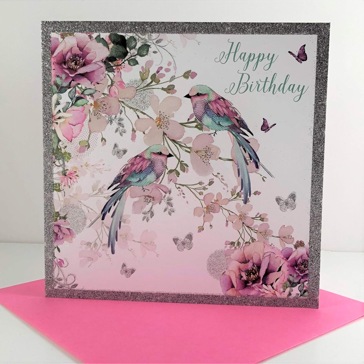 Nigel Quiney Birthday Card for Her, Elegant Floral Bird Design, Happy Birthday Card for Mum Sister, Daughter