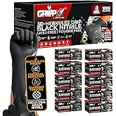 GRIPXX Herkules Grip Heavy Duty 8Mil Black Nitrile Gloves,3D Raised Diamond Texture-Latex & Powder-Free Industrial, Mechanic