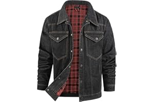 Mr.Stream Men's Snap Jean Jacket Western Cowboy Plaid Flannel Lined Work Denim Trucker Jackets