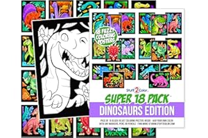 STUFF2COLOR Super Pack of 18 Fuzzy Velvet Coloring Posters (Dinosaurs Edition) - Arts & Crafts for Boys and Girls - Great for After School, Travel, Quiet Time, Group Activities, and Coloring with Friends