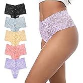 GAREDOB High Waisted Thongs Lace Full Coverage Soft Tangas Tropical Plants Lace Thongs Comfortable Sexy Underwear