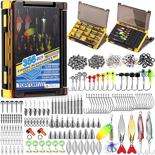 TOPFORT 187/343pcs Fishing Accessories Kit, Organized Fishing