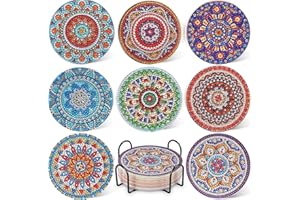 DOTSOPS 8 Pcs Mandala Diamond Painting Coasters Kits with Holder - DIY Diamond Art Coaster - Non Slip Coaster for Adults Diamond Painting Kits Supplies for Christmas Gift