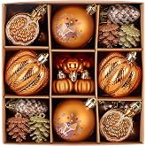 Valery Madelyn Thanksgiving Tree Decorations, 35ct Pumpkin Fall Ornaments | Orange Gold Fall Thanksgiving Ornaments for Tree, Pumpkins Ball Pinecones Fall Christmas Tree Decorations Indoor