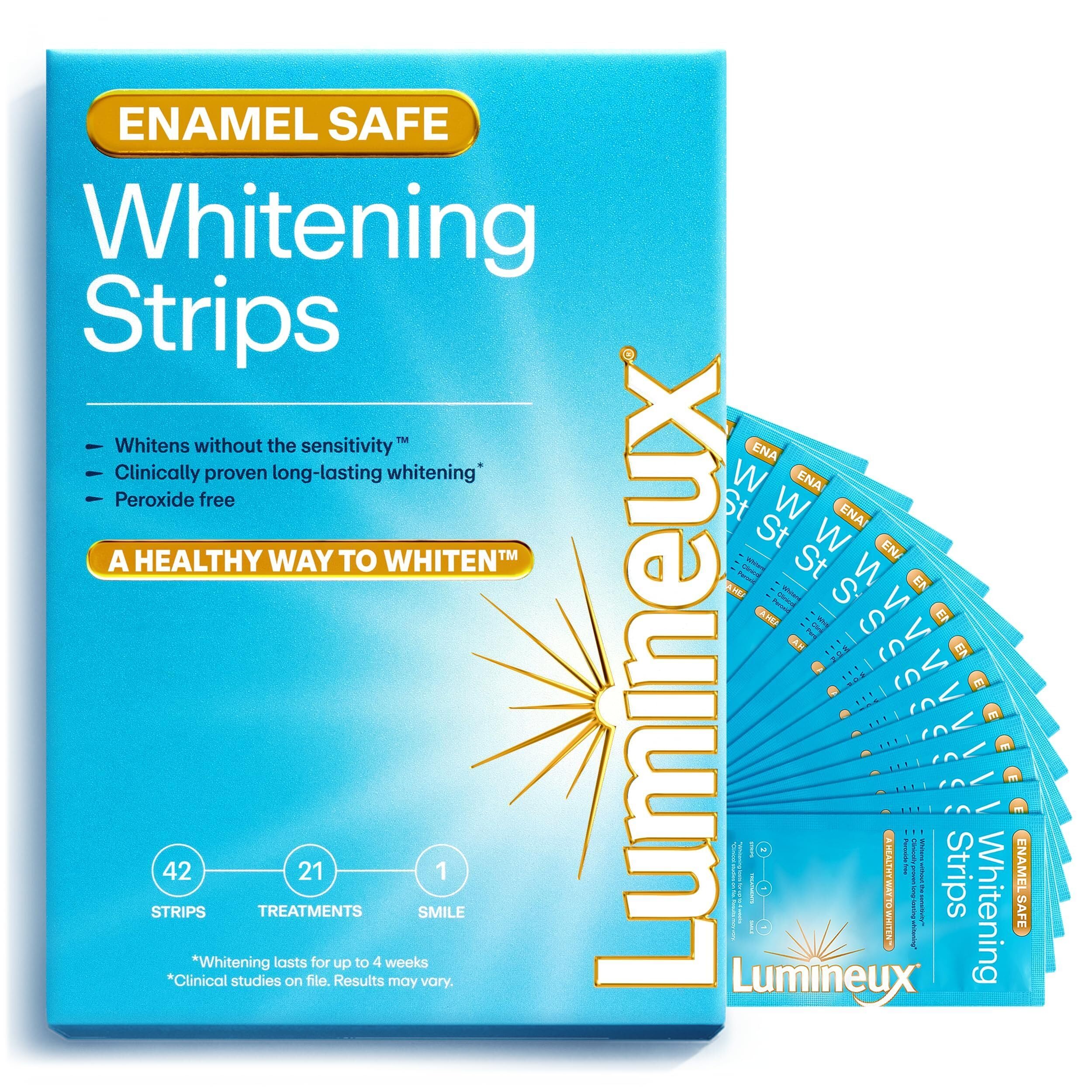 Oral Essentials Lumineux Teeth Whitening Strips- 21 Treatments Dentist Formulated and Certified Non Toxic - Sensitivity Free - NO Artificial Flavors, Colors, and SLS Free
