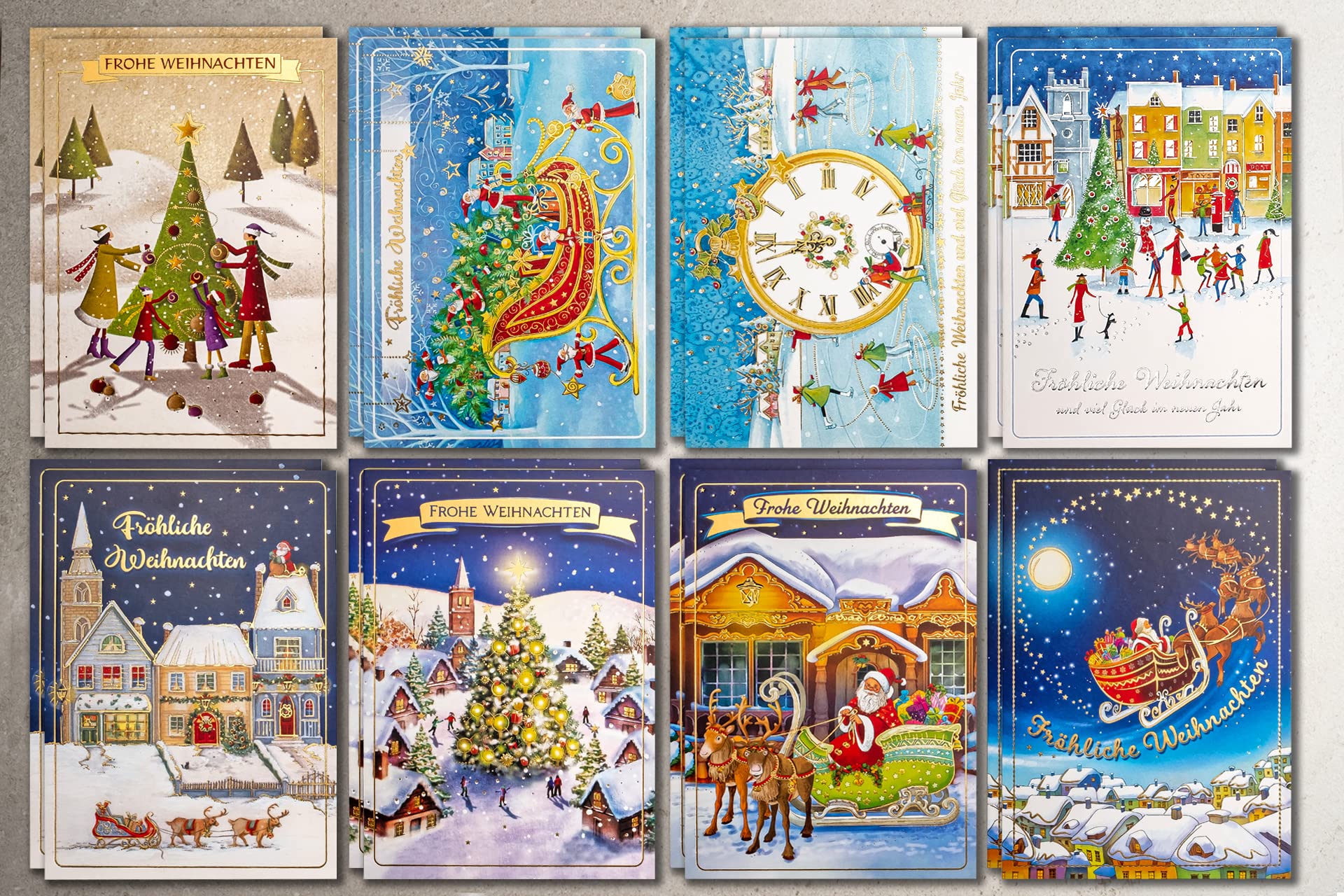 Art Nuvo – Postcards Christmas cards – Set of 16 DIN A6 105 x 148 mm with gold-plated lettering