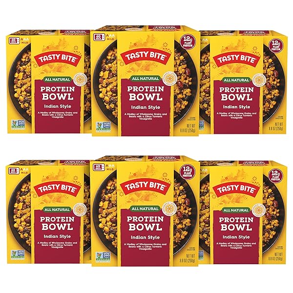 TASTY BITE INDIAN PROTEIN BOWL, 8.8 OUNCE, PACK OF 6, READY TO EAT, MICROWAVEABLE, VEGAN, 12 GRAMS PLANT PROTEIN