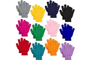 Kids Magic Gloves,12 Pairs Full Fingers Knit Gloves Stretchy Warm Gloves Bulk for Boys Girls