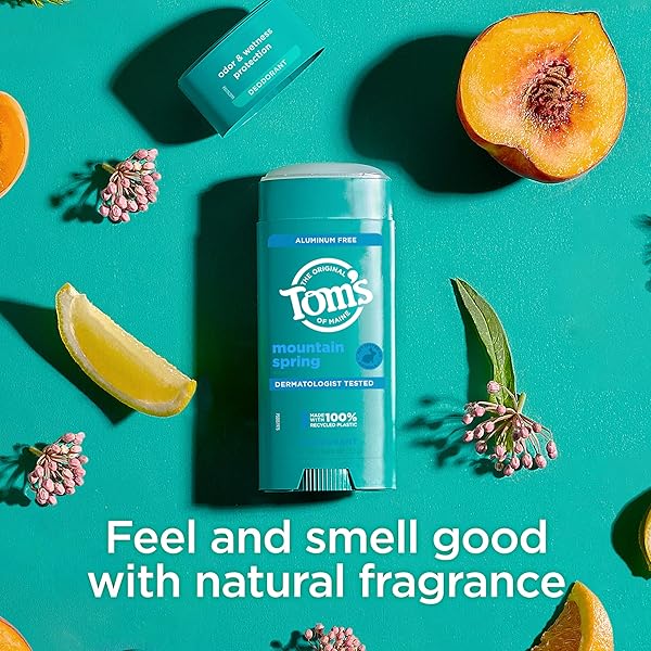 TOM’S OF MAINE MOUNTAIN SPRING NATURAL DEODORANT FOR MEN AND WOMEN, ALUMINUM FREE, NO ARTIFICIAL FRAGRANCES, DYES, OR PRESERVATIVES, BAKING SODA FREE, 48-HOUR ODOR PROTECTION, 3.25 OZ