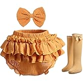 Purbasvi Newborn Infant Baby Girl Cotton Bloomers and Bows Toddlers Ruffle Shorts Diaper Covers Headband Set