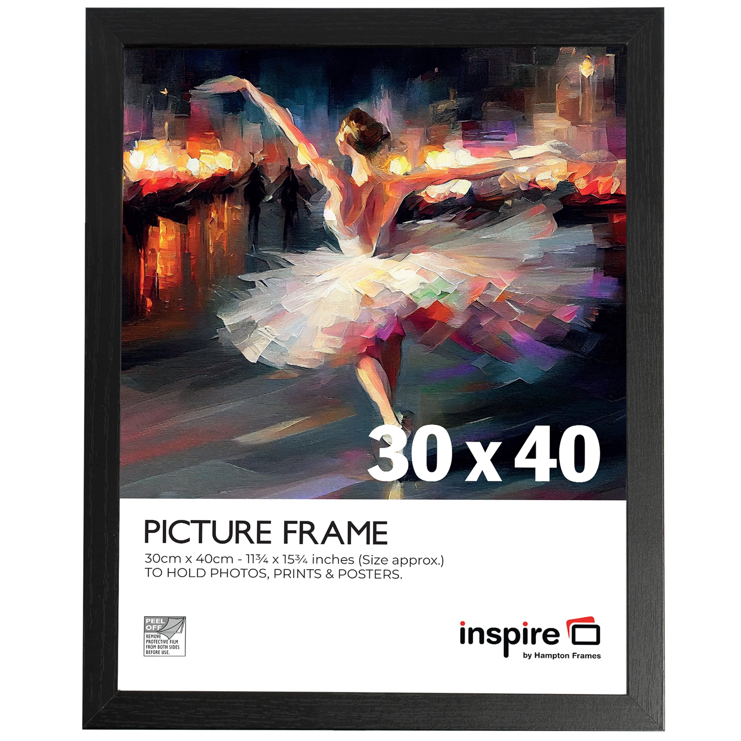inspire by Hampton Frames | Poster Frame CAMBRIDGE | 30x40cm Black, Rectangular, Engineered Wood, Paperwrapped Wood Effect, Acrylic Front | Wall Mount | Modern Home Décor Display