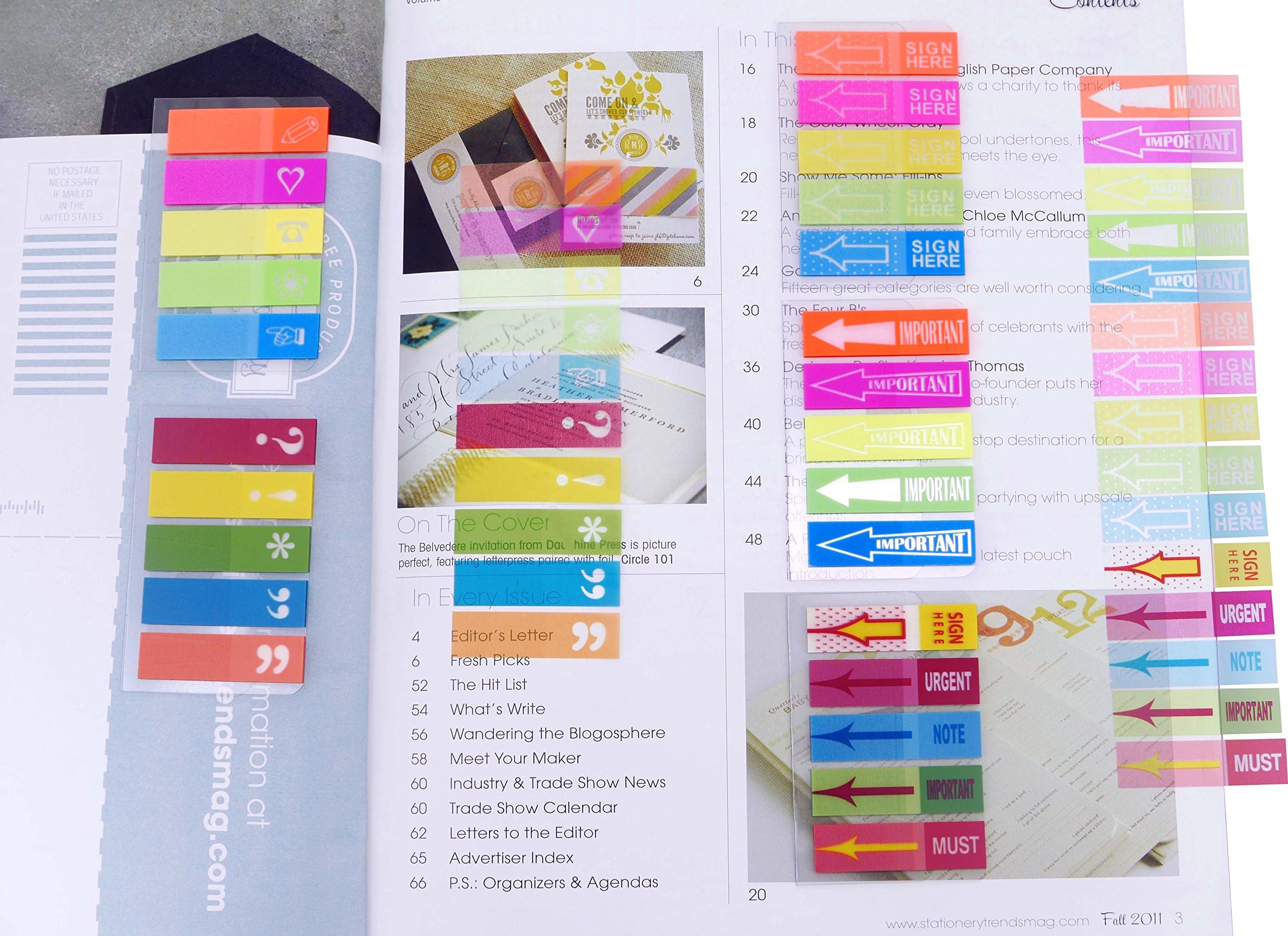4A Sticky Notes Flags Set,Neon Color Index Label, Transparent Tabs Flags Stickers, Text Highlighter Strips Writable Labels Page Marker Bookmarks,Assorted Printed,5 Pads/set,4A 66114